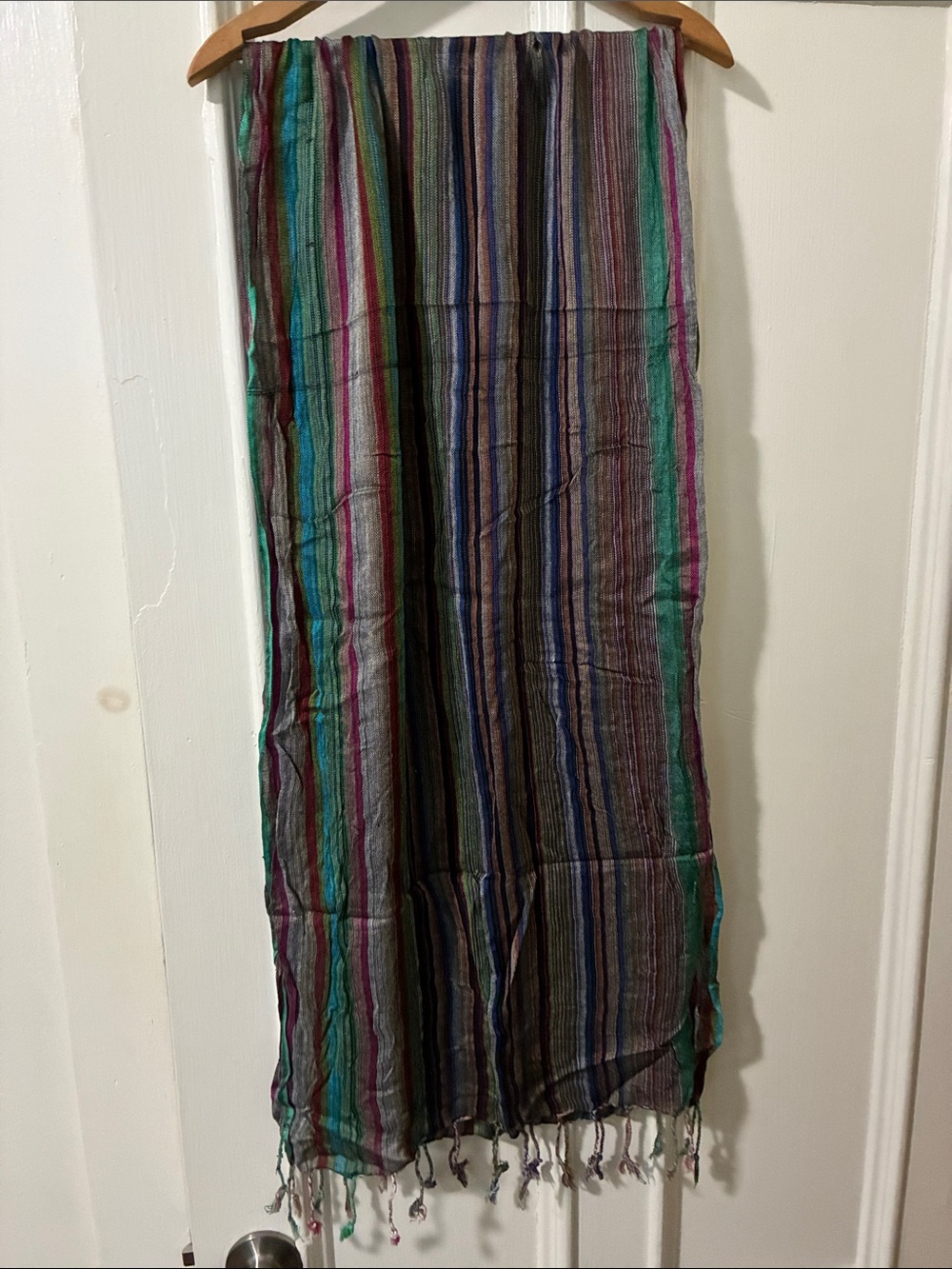 Multicolor Striped Headwrap Scarf Fringe